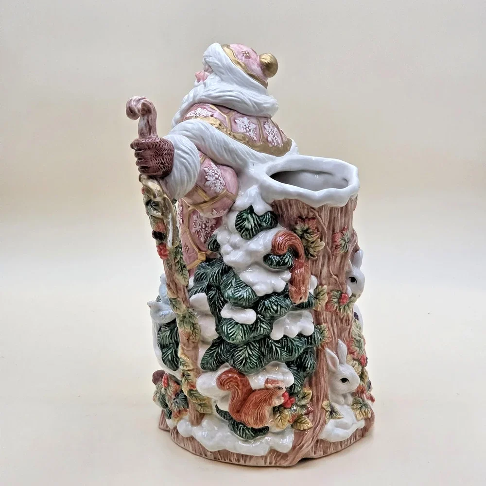 Vintage Fitz & Floyd Snowy Woods Santa Centerpiece Vase 1996 w/ Box 19/1207